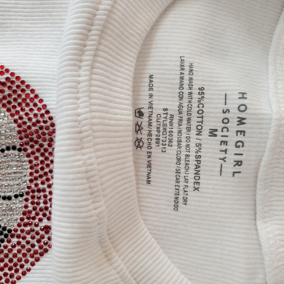 HOMEGIRL Society Baby Tee Rhinestone Lips White Cropped Top - Picture 5 of 7